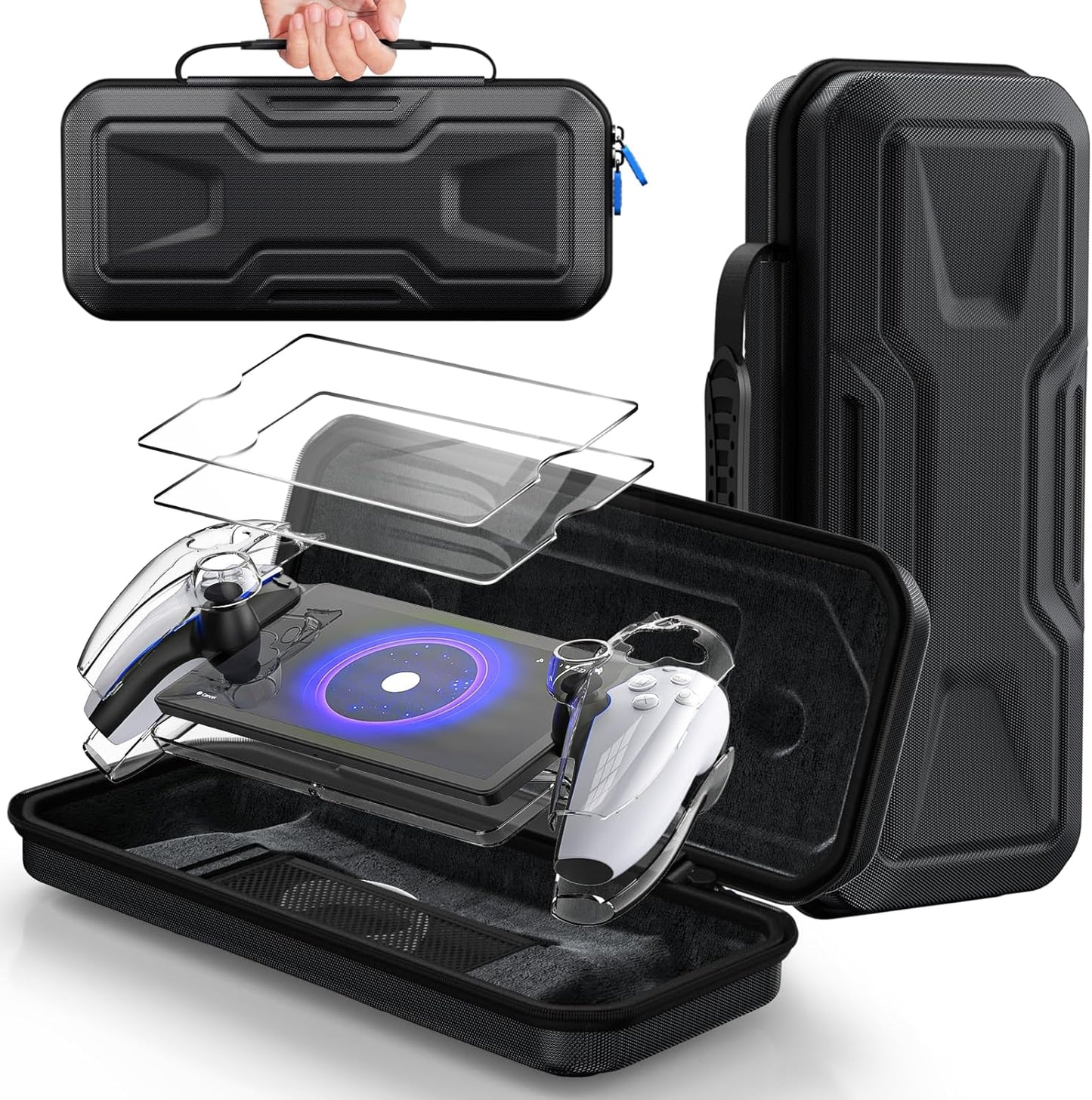 Accessories Bundle for Playstation Portal, Carrying Case and Hard PC Clear Cover Case with Tempered Glass Screen Protector, Protective Case and Hard Shell Portable Travel Handbag for Ps Portal