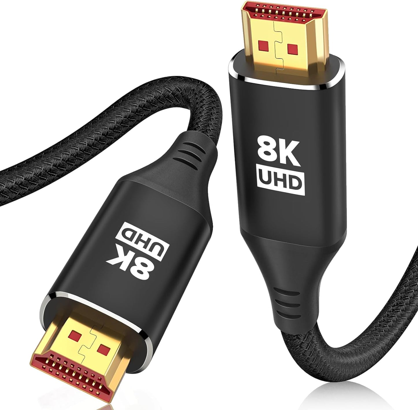 8K HDMI 2.1 Cable 15FT, 48Gbps Ultra High Speed Black Braided HDMI Cord - Get 4K @ 120Hz on PS5 - Supports 8K @ 60Hz, HDR, Earc, Dolby Vision, & More
