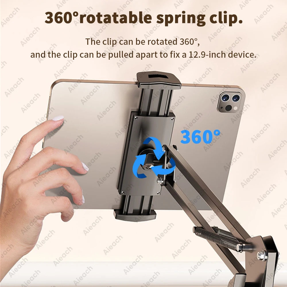 Tablet Holder for Bed Ipad Stand 360° Rotating Desktop Phone Mount with Aluminum Arm for 4.5"~12.9" Xiaomi Lenovo Samsung Tablet