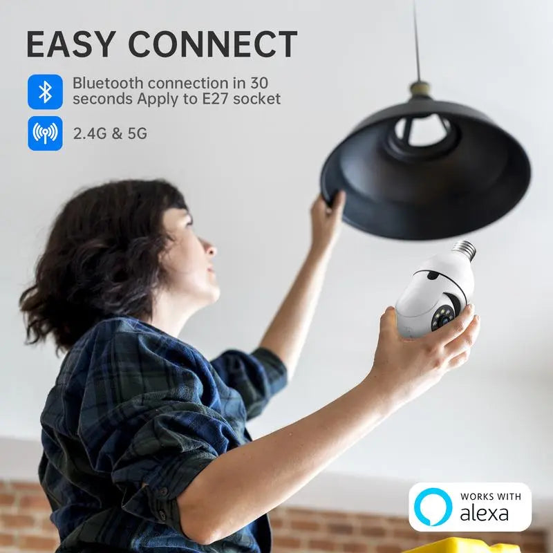 Wireless Light Bulb Security Camera, 5G&2.4Ghz Wifi, 3MP HD, Infrared Night Vision, Pan/Tilt, 2-Way Audio, Human Detection, Alexa Compatible, Micro SD, Time-Limited Offer, Back to School Gifts
