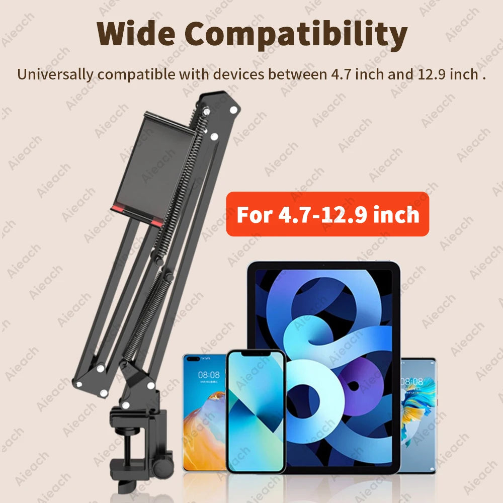 Tablet Holder for Bed Ipad Stand 360° Rotating Desktop Phone Mount with Aluminum Arm for 4.5"~12.9" Xiaomi Lenovo Samsung Tablet