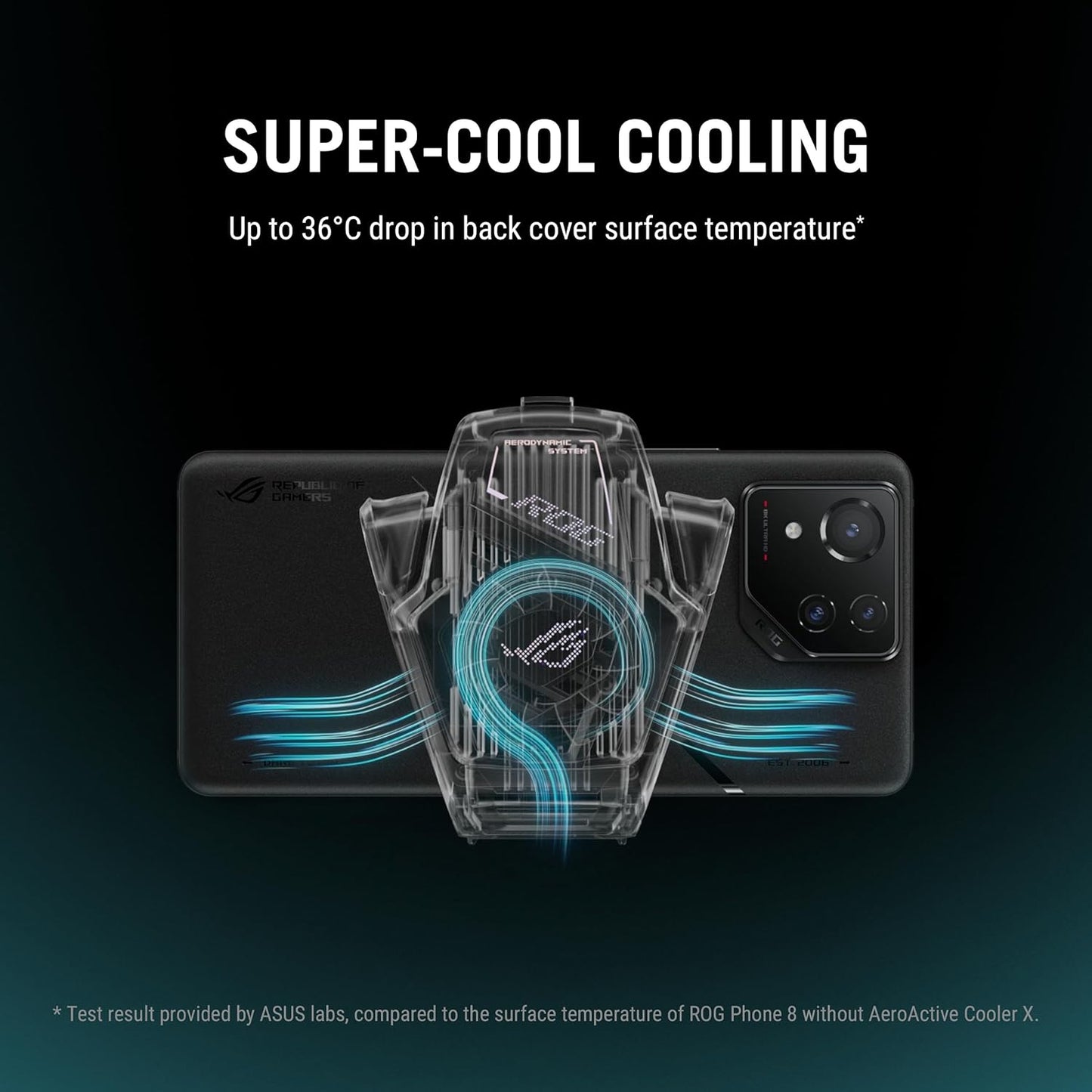 Aeroactive Cooler X, Black, Cooling Pad for ROG Phone 8 Series, Portable, Built-In Kickstand, Dual Physical Buttons, 3.5Mm Headphone Jack, USB-C, Air Cooling Method