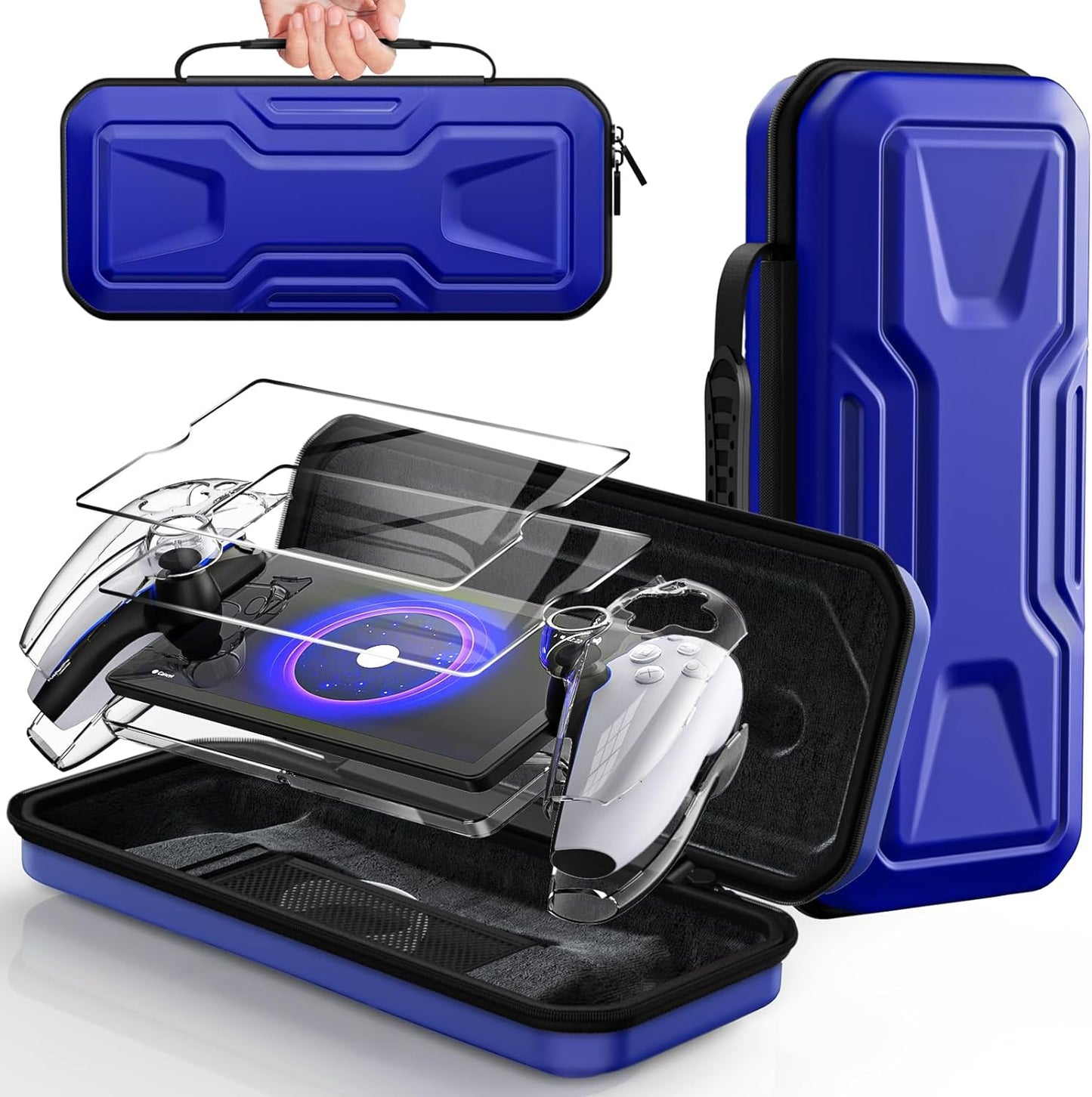 Accessories Bundle for Playstation Portal, Carrying Case and Hard PC Clear Cover Case with Tempered Glass Screen Protector, Protective Case and Hard Shell Portable Travel Handbag for Ps Portal