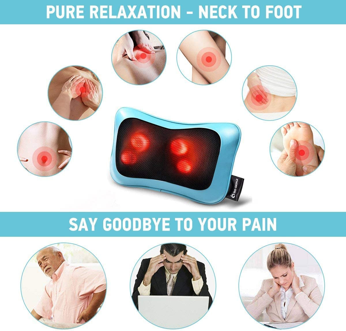 Shiatsu Neck Back Massager Pillow with Heat, Deep Tissue Kneading Massage for Back, Neck, Shoulder, Leg, Foot, Gift for Men Women Mom Dad, Stress Relax at Home Office and Car
