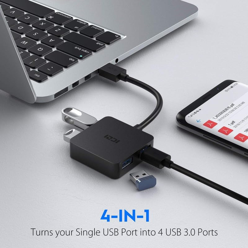 USB 3.0 Hub, 4-Port Date USB Splitter Adapter for Macbook, Mac Pro/Mini, Imac, Surface Pro, XPS, Laptop, Flash Drives, Mobile HDD