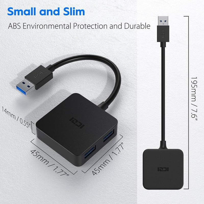 USB 3.0 Hub, 4-Port Date USB Splitter Adapter for Macbook, Mac Pro/Mini, Imac, Surface Pro, XPS, Laptop, Flash Drives, Mobile HDD