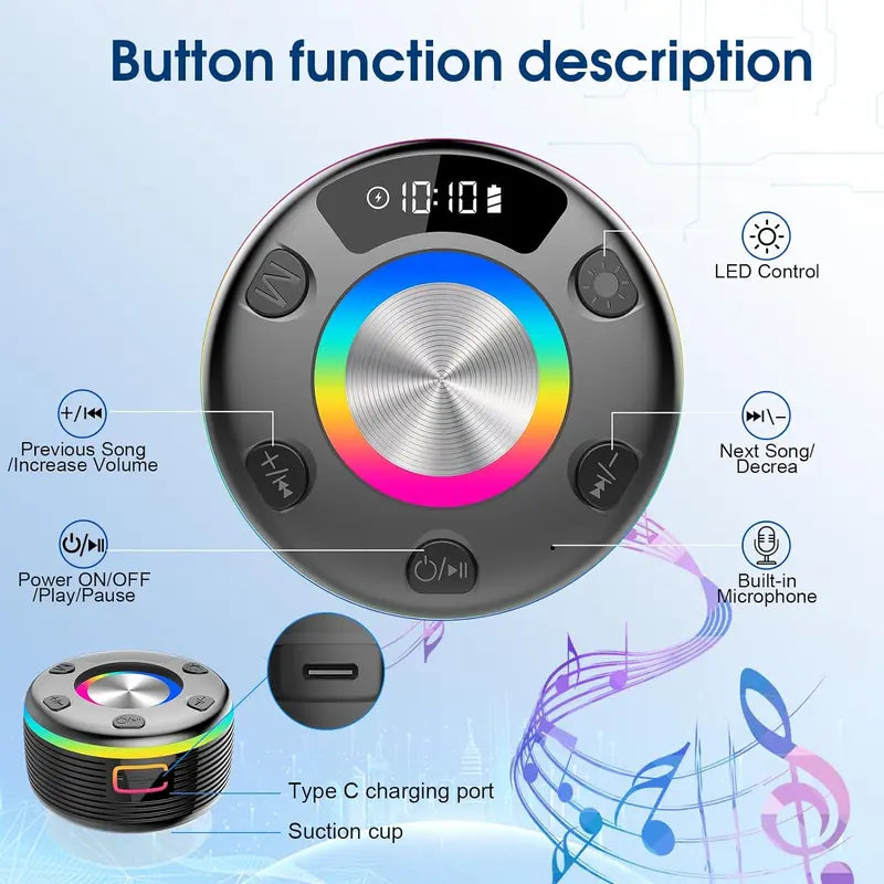 WHATOOK Portable Bluetooth Speaker 360°HD Sound,Ipx7 Waterproof,Stereo Sound, 24H Playtime,Rgb Lights,Dual Pairing,Bluetooth 5.3,FM Radio, Perfect for Kayak, Beach,Travel,Party,Shower,Outdoor,Gifts