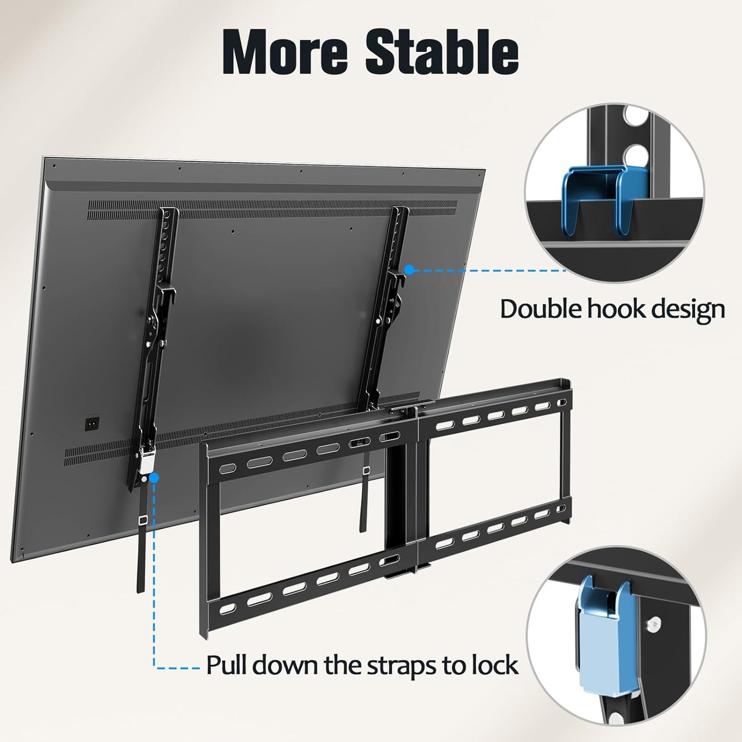 UL Listed TV Mount for Most 37-75 Inch TV, Universal Tilt TV Wall Mount Fit 16", 18", 24" Stud with Loading Capacity 132Lbs, Max Vesa 600 X 400Mm, Low Profile Flat Wall Mount Bracket