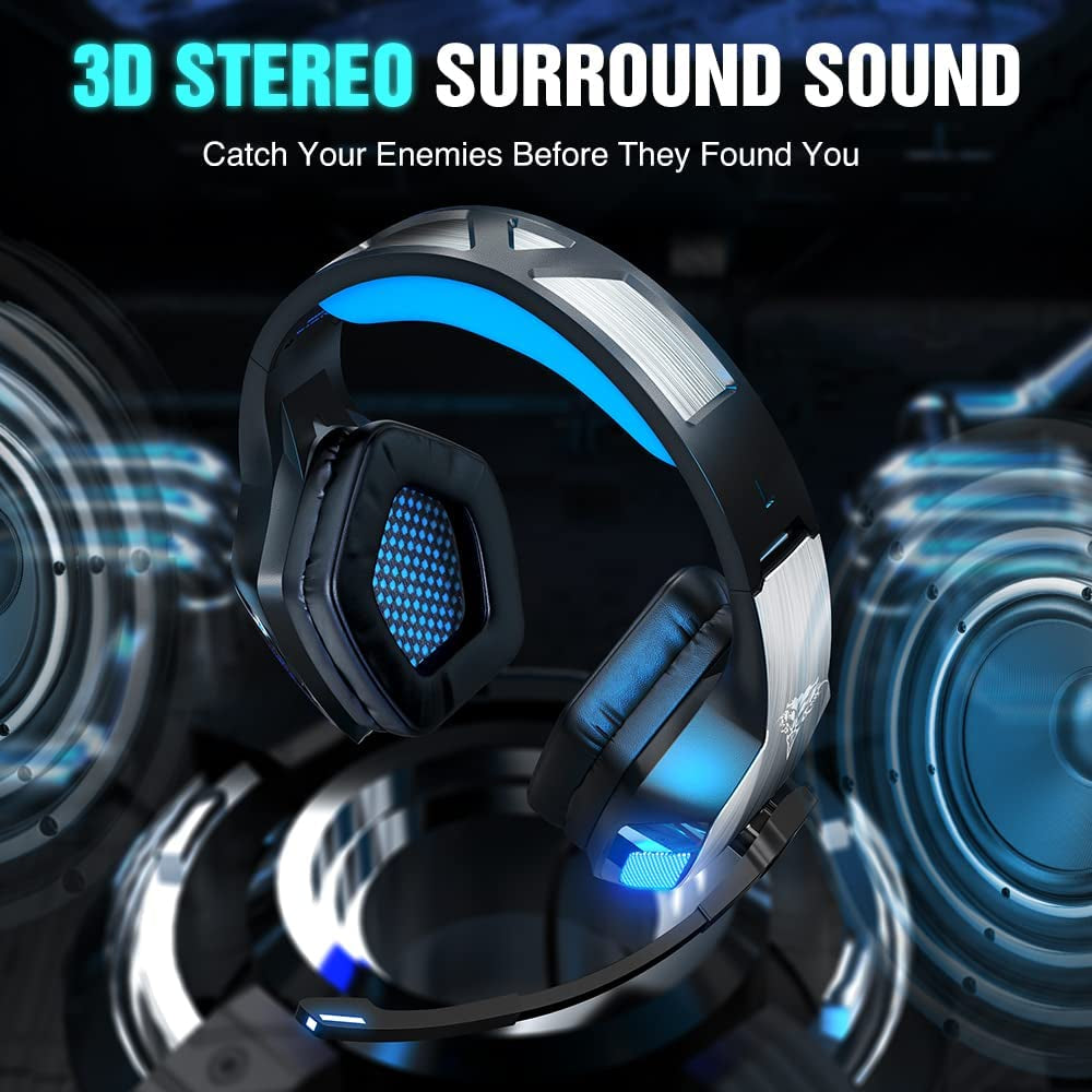 V-4 Gaming Headset for Xbox One, PS4, PC, Controller, Noise Cancelling over Ear Headphones with Mic, LED Light Bass Surround Soft Memory Earmuffs for PS2 Mac Sega Dreamcast PS5 Games