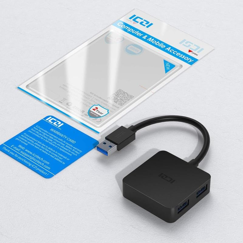 USB 3.0 Hub, 4-Port Date USB Splitter Adapter for Macbook, Mac Pro/Mini, Imac, Surface Pro, XPS, Laptop, Flash Drives, Mobile HDD