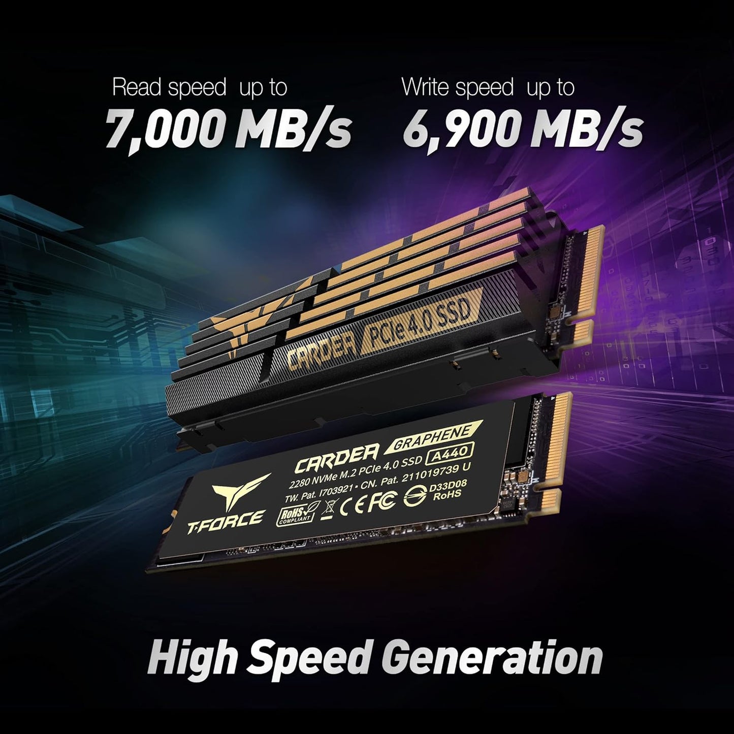 T-FORCE CARDEA A440 Graphene & Aluminum Heatsink 2TB DRAM SLC Cache 3D NAND TLC Nvme Phison E18 Pcie Gen4X4 M.2 2280 Internal SSD Works with PS5 Read/Write 7,000/6,900 Mb/S TM8FPZ002T0C327