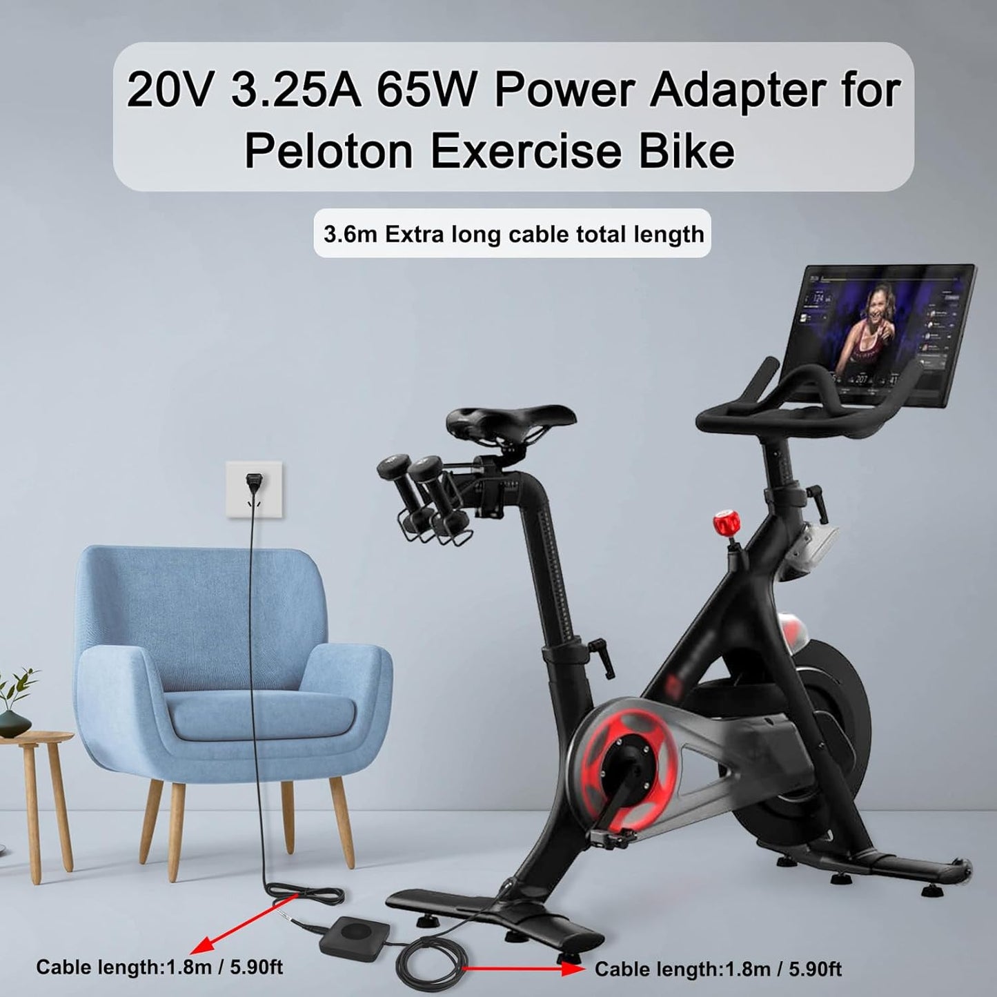 OEM 65W Charger for Peloton Bike+ plus Power Cord Peloton Bike plus PLTN-TTR01 PL-02 USB-C Power Adapter (Not 12V Peloton Bike Power Cord) with 6 Foot Long Power Cable