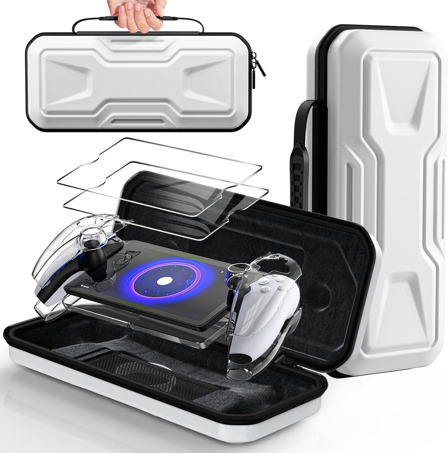 Accessories Bundle for Playstation Portal, Carrying Case and Hard PC Clear Cover Case with Tempered Glass Screen Protector, Protective Case and Hard Shell Portable Travel Handbag for Ps Portal