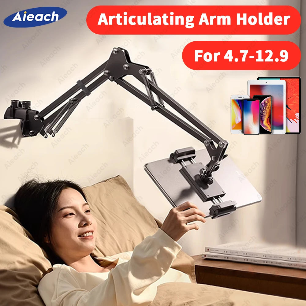 Tablet Holder for Bed Ipad Stand 360° Rotating Desktop Phone Mount with Aluminum Arm for 4.5"~12.9" Xiaomi Lenovo Samsung Tablet