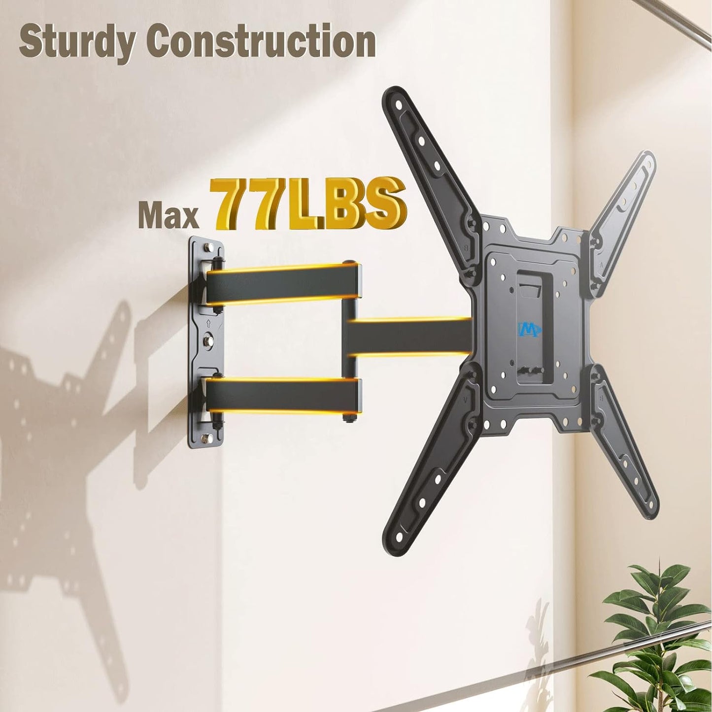 UL Listed TV Wall Mount for Most 26-55 Inch Tvs, Full Motion TV Mount with Perfect Center Design, Articulating Wall Mount TV Bracket Swivel and Tilt, Max VESA 400X400Mm, up to 77LBS