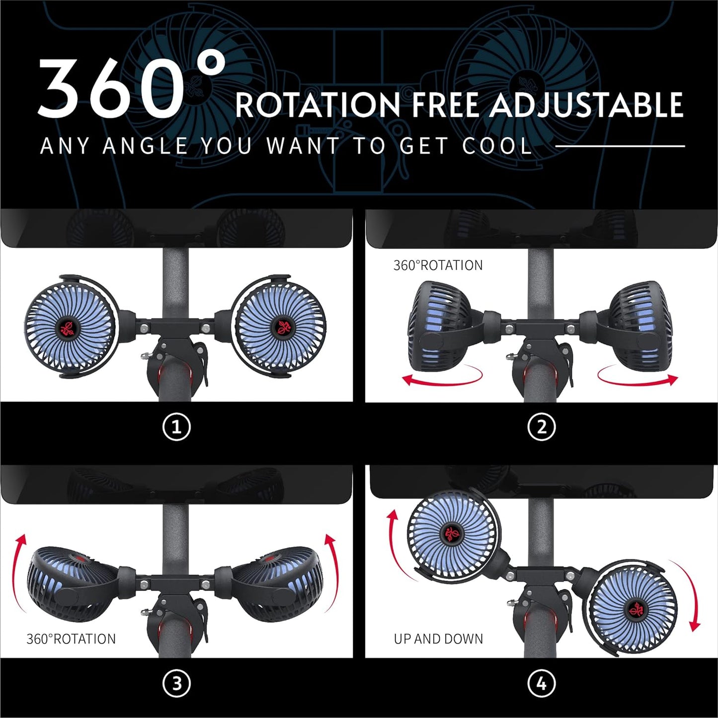 Dual Fan Compatible with Peloton Bike & Bike Plus, Upgraded Fan, Adjustable 3 Speed, Accessories for Home Gym