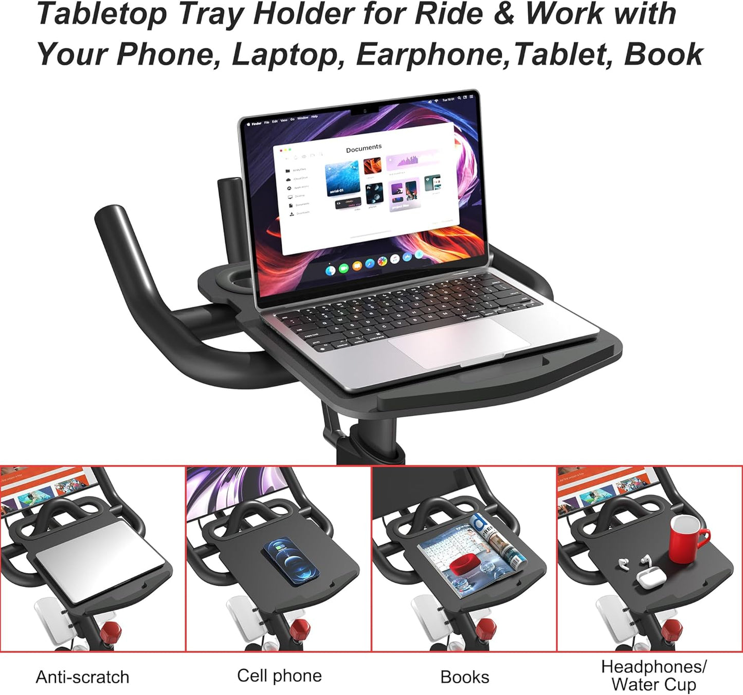 All-New Laptop Tray for Peloton Bike, Upgraded Desk Tray Holder Attachment for Tablets & Laptops or Phones with Anti-Scratch Silicone Layer, Accessories for Peloton (Not for Peloton Bike+)