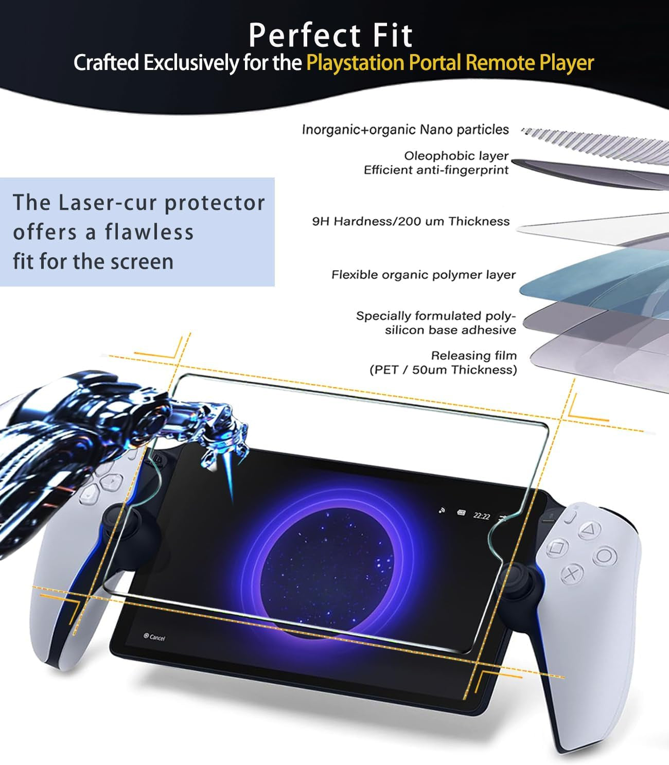 2 Pack Tempered Glass Screen Protector for Playstation Portal Remote Player - Transparent HD Clear, Anti-Scratch, Easy Installation Kit for Playstation Portal Screen Protector