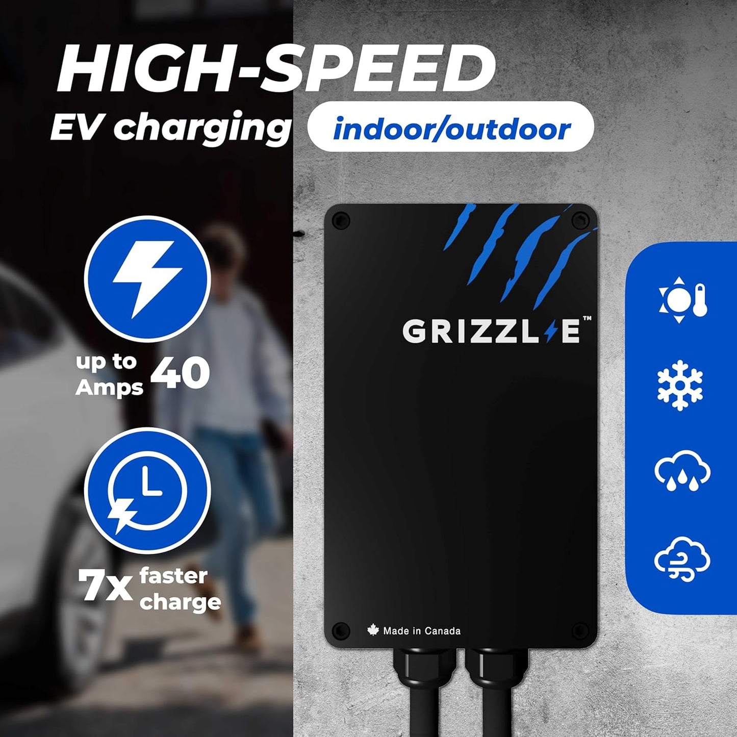 Classic, Level 2 240V / 40A Electric Vehicle (EV) Charger, UL Certified, Metal Case Enclosure, Indoor/Outdoor Electric Car Fast Wall Charging Station, NEMA 14-50 Plug, Classic Black