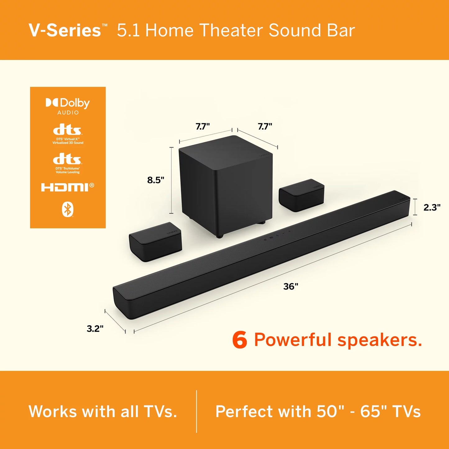 V-Series 5.1 Home Theater Sound Bar with DTS Virtual:X, Bluetooth, HDMI ARC V51X-J6