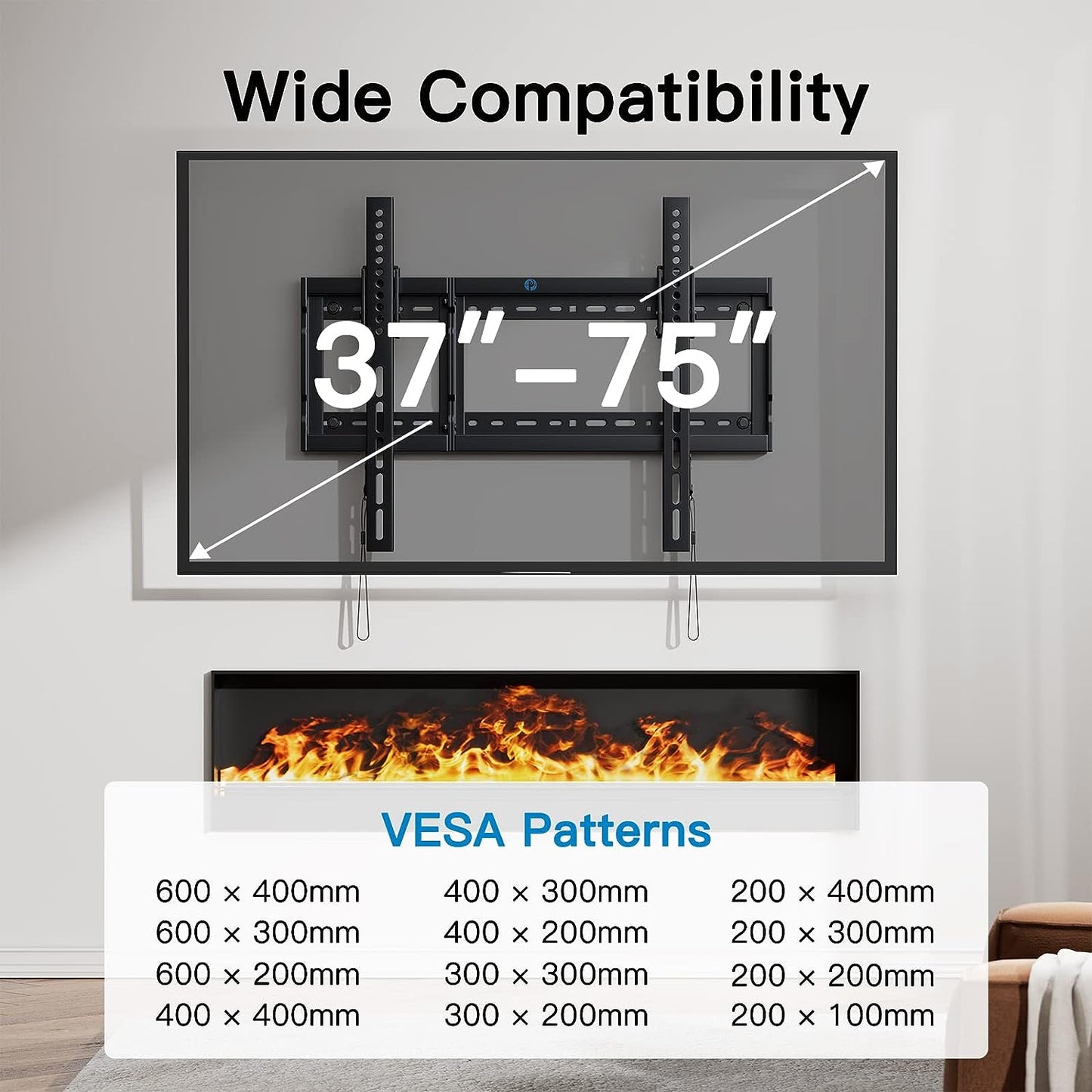 UL Listed Tilt TV Wall Mount Bracket Low Profile for Most 37-75 Inch LED LCD OLED Plasma Flat Curved Tvs, Large Tilting Mount Fits 16"-24" Wood Studs Max VESA 600X400Mm Holds up to 132Lbs
