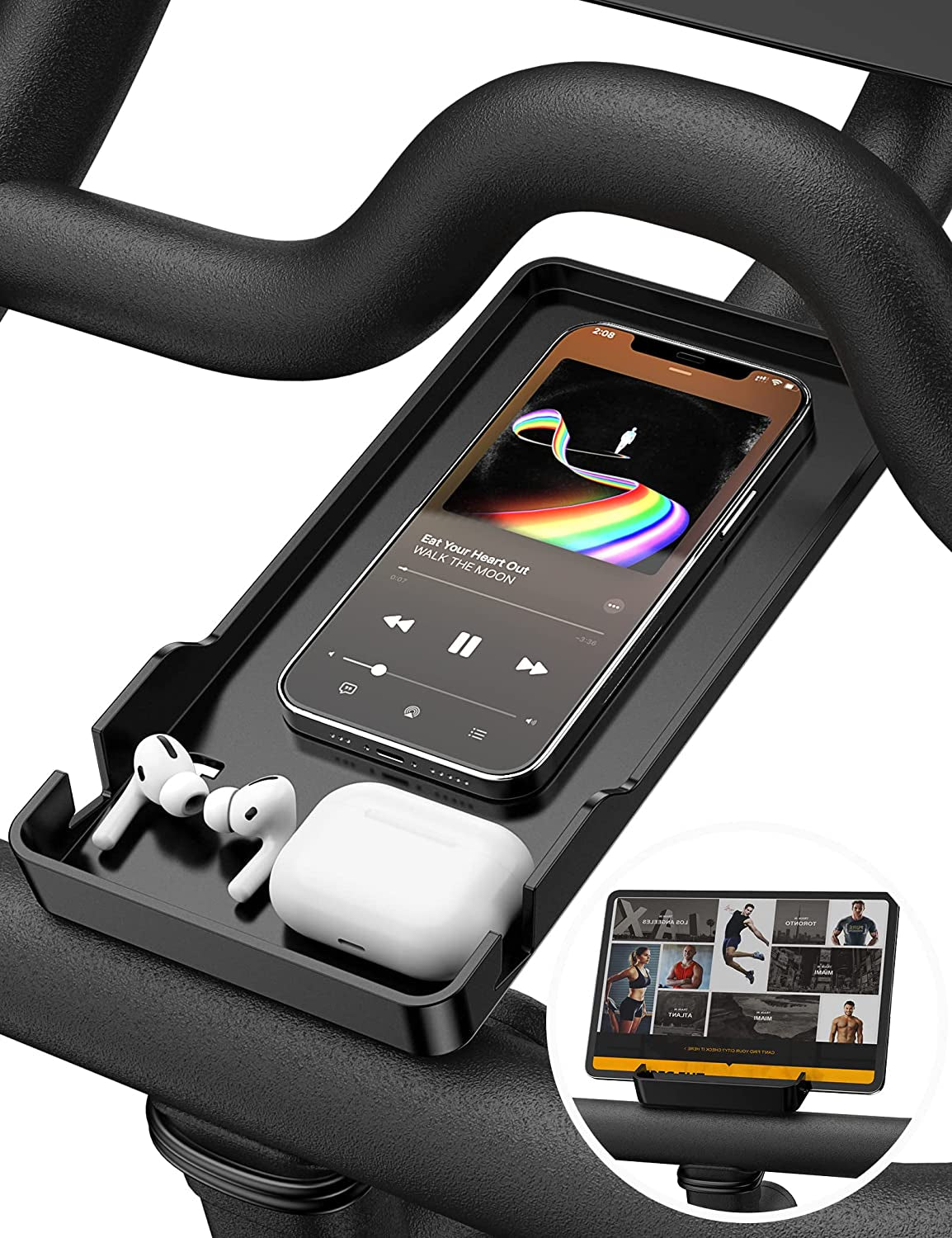 Phone Holder for Peloton Bike and Accessories, Built-In Anti-Slip Silicone Mat Mount Tray, Peloton Phone Holder for Iphone, Ipad - Easy Installation