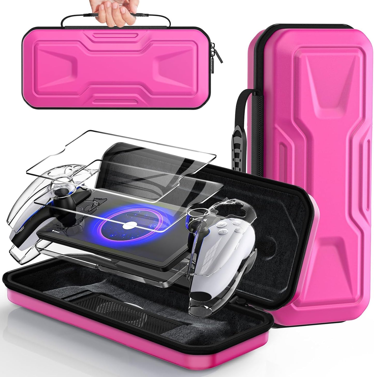 Accessories Bundle for Playstation Portal, Carrying Case and Hard PC Clear Cover Case with Tempered Glass Screen Protector, Protective Case and Hard Shell Portable Travel Handbag for Ps Portal
