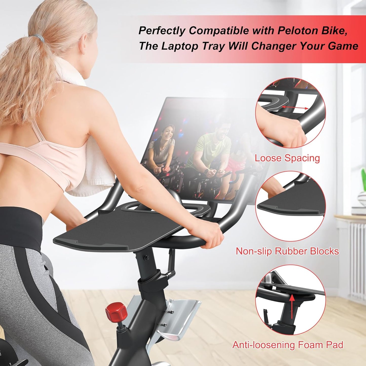 All-New Laptop Tray for Peloton Bike, Upgraded Desk Tray Holder Attachment for Tablets & Laptops or Phones with Anti-Scratch Silicone Layer, Accessories for Peloton (Not for Peloton Bike+)