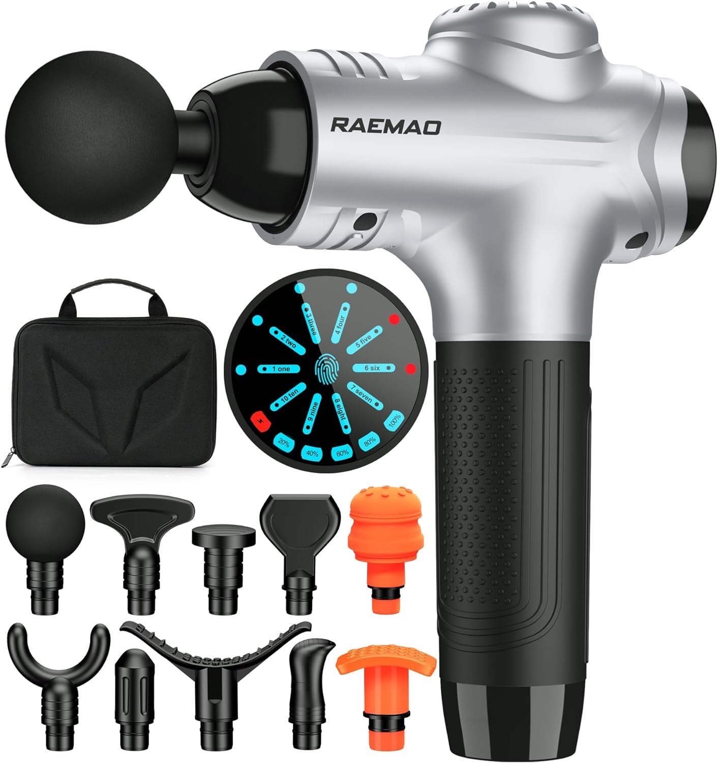 Massage Gun Deep Tissue, Back Massage Gun for Athletes for Pain Relief Attaching 10 PCS Specialized Replacement Heads, Percussion Massager with 10 Speeds & LED Screen, Black