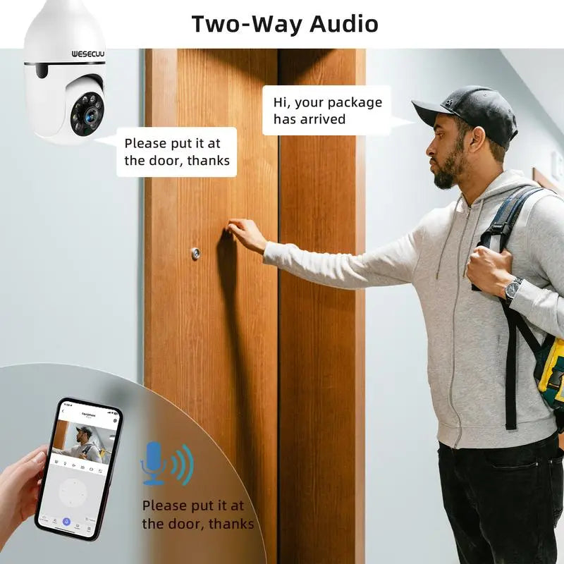 Wireless Light Bulb Security Camera, 5G&2.4Ghz Wifi, 3MP HD, Infrared Night Vision, Pan/Tilt, 2-Way Audio, Human Detection, Alexa Compatible, Micro SD, Time-Limited Offer, Back to School Gifts