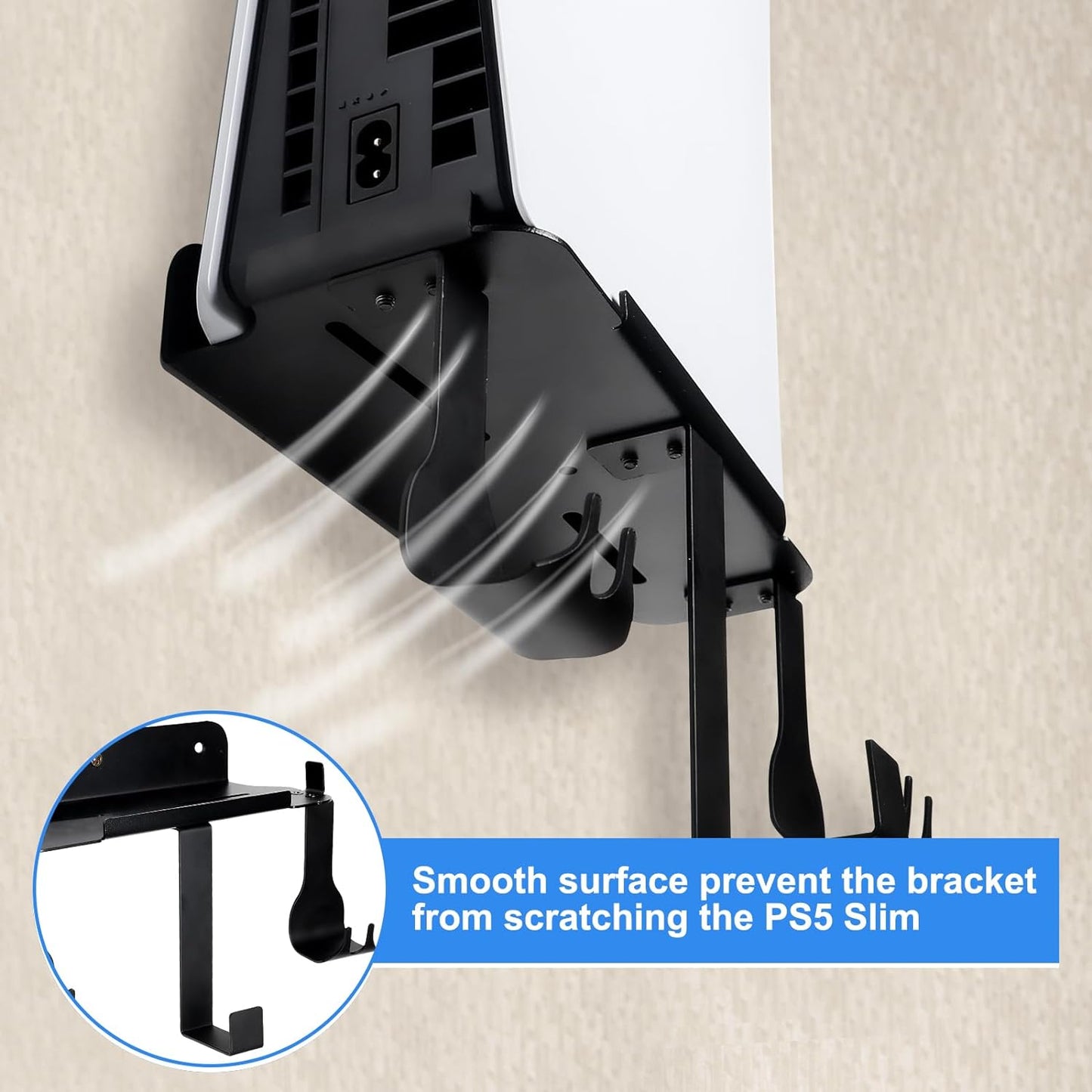 Wall Mount for PS5 Slim 2023 (Disc and Digital Edition), Wall Bracket for Playstation 5 Slim with Detachable Controller Holder & Headphone Hanger, Stealth PS5 Slim Wall Mount