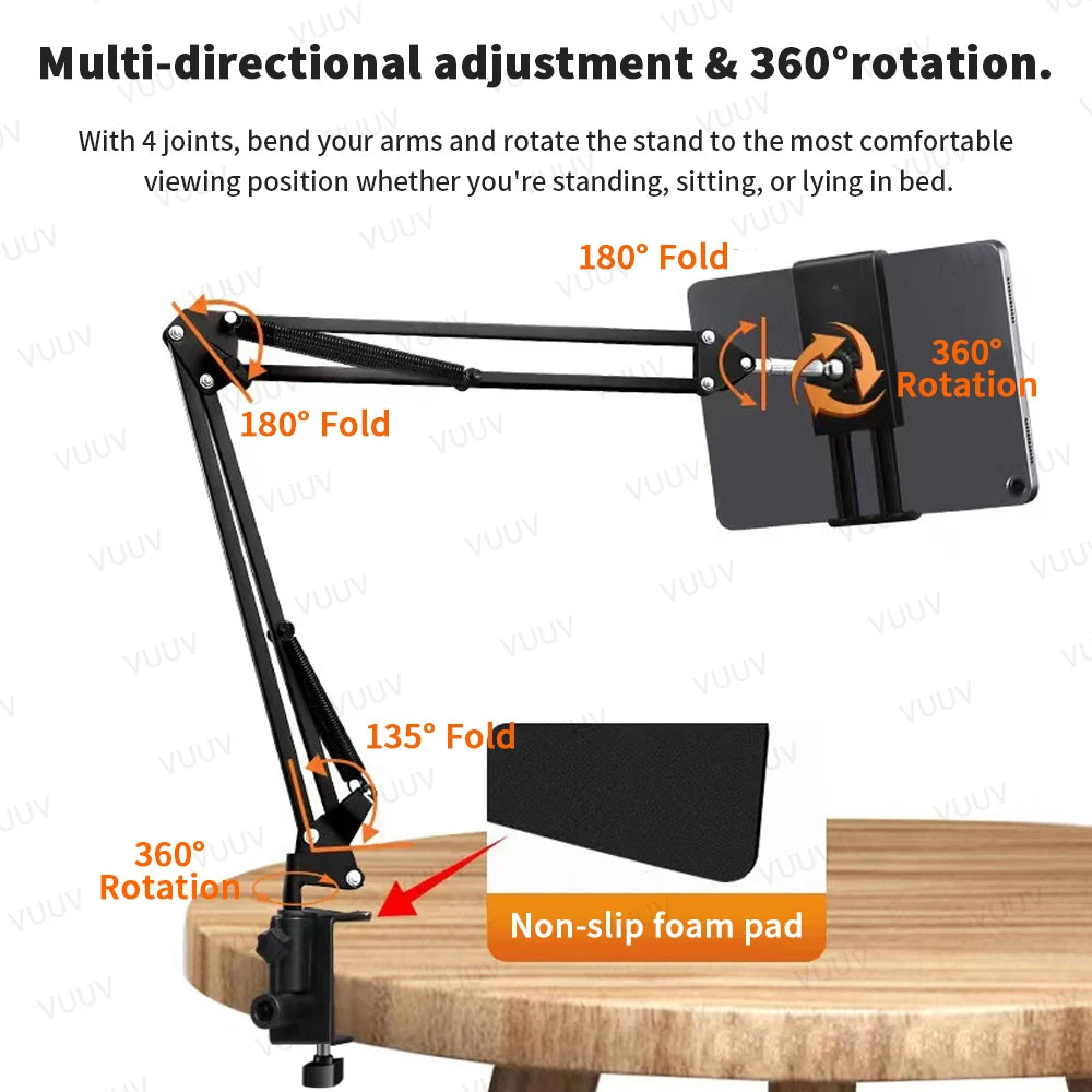 Tablet Holder for Bed Ipad Stand 360° Rotating Desktop Phone Mount with Aluminum Arm for 4.5"~12.9" Xiaomi Lenovo Samsung Tablet