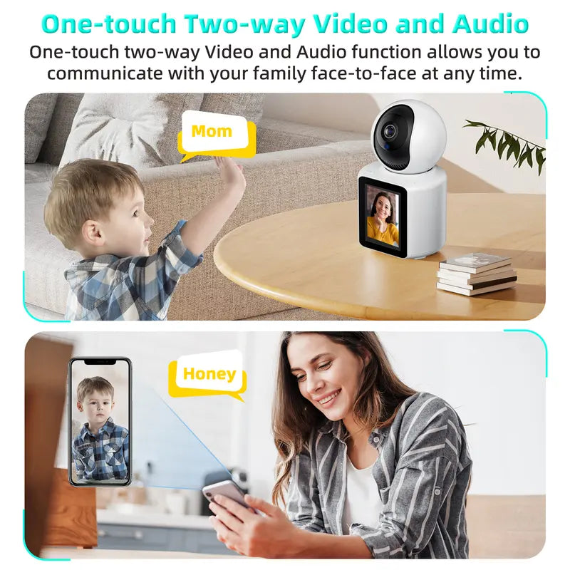 2K Video Call Security Camera Indoor, Nanny Camera Monitor Pet Camera,Phone Two-Way Video,One-Touch Call,360-Degree View Wifi Camera for Home Security, Motion Tracking, IR Night Vision Indoor Camera