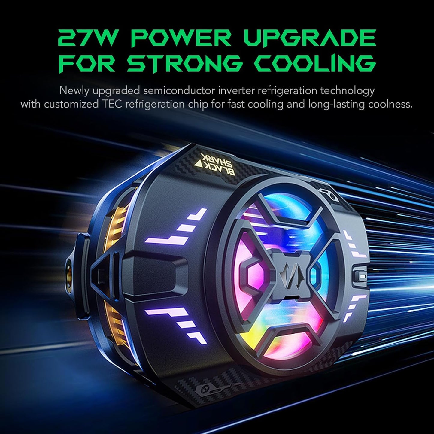 Cell Phone Cooler for Gaming Funcooler 4 Pro, 27W Mobile Phone Cooling Fan with Sleep Timer/Fan Speed Settings for 2.59-3.46 Inches Iphone/Android Heatsink, Cellphone Radiator RGB Light