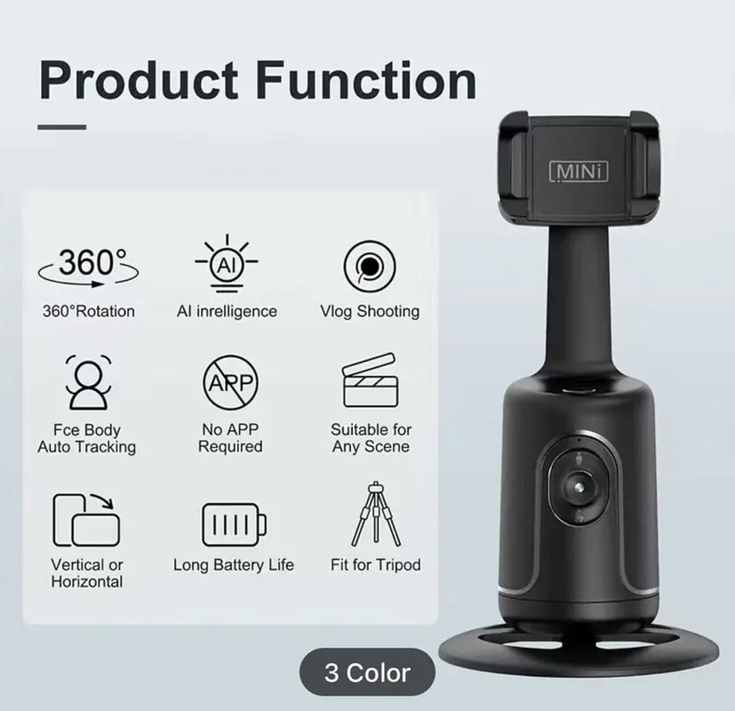 Automatic Face following Gimbal Tripod, 360° Rotatable Desktop Phone Holder with Remote Control, Al Gesture Phone Camera Holder for Live Streaming, Vlogging & Photography