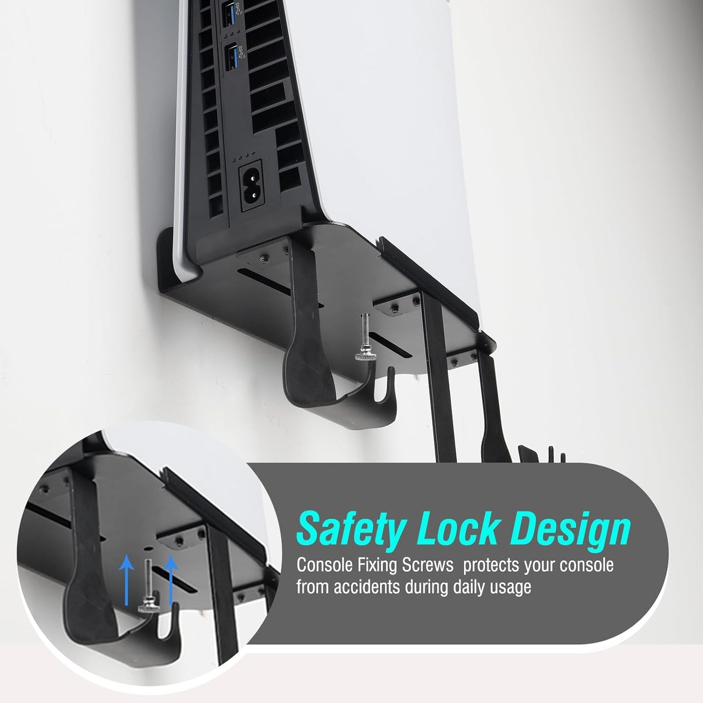 Wall Mount for PS5 Slim 2023 (Disc and Digital Edition), Wall Bracket for Playstation 5 Slim with Detachable Controller Holder & Headphone Hanger, Stealth PS5 Slim Wall Mount