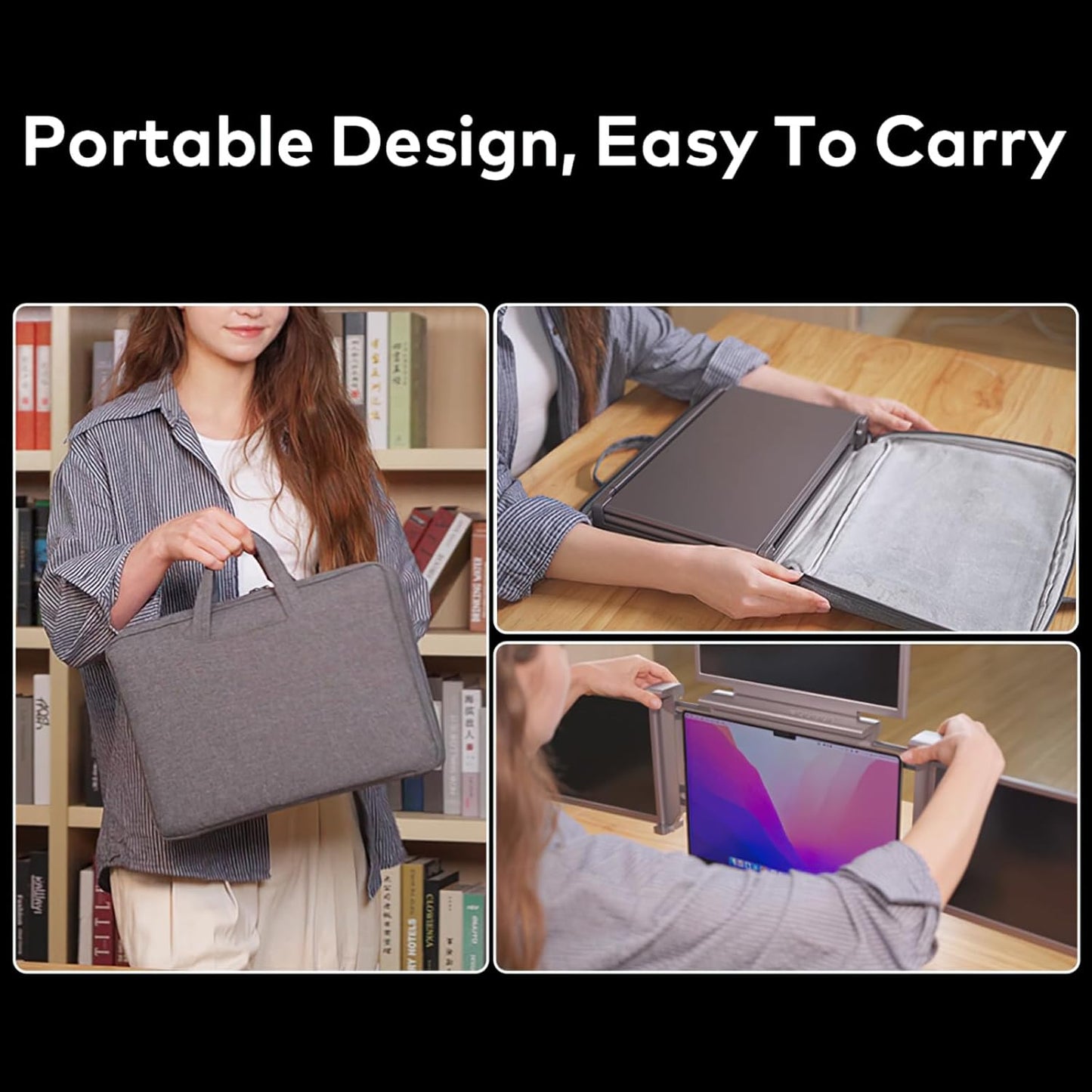 14 Inch Laptop Screen Extender,Fhd 1080P IPS Portable Quad Monitor for 13.6-17.3" Laptops Foldable Monitor,One Cable for Three Displays, Extender Compatible with Wins/Mac(M1 M2 M3)
