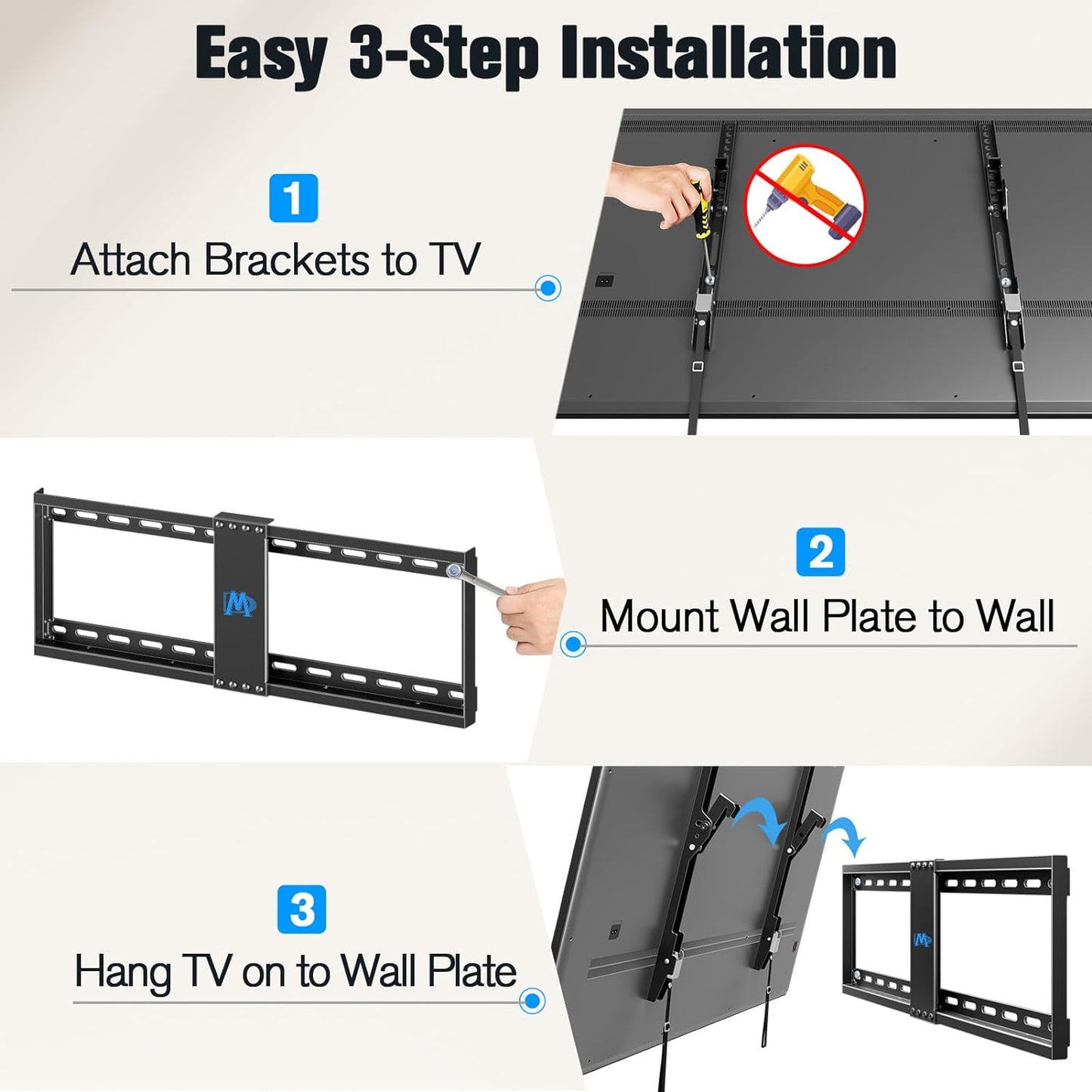 UL Listed TV Mount for Most 37-75 Inch TV, Universal Tilt TV Wall Mount Fit 16", 18", 24" Stud with Loading Capacity 132Lbs, Max Vesa 600 X 400Mm, Low Profile Flat Wall Mount Bracket
