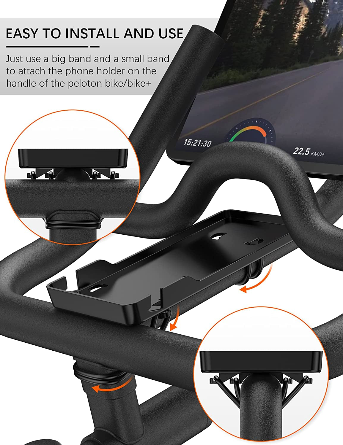 Phone Holder for Peloton Bike and Accessories, Built-In Anti-Slip Silicone Mat Mount Tray, Peloton Phone Holder for Iphone, Ipad - Easy Installation