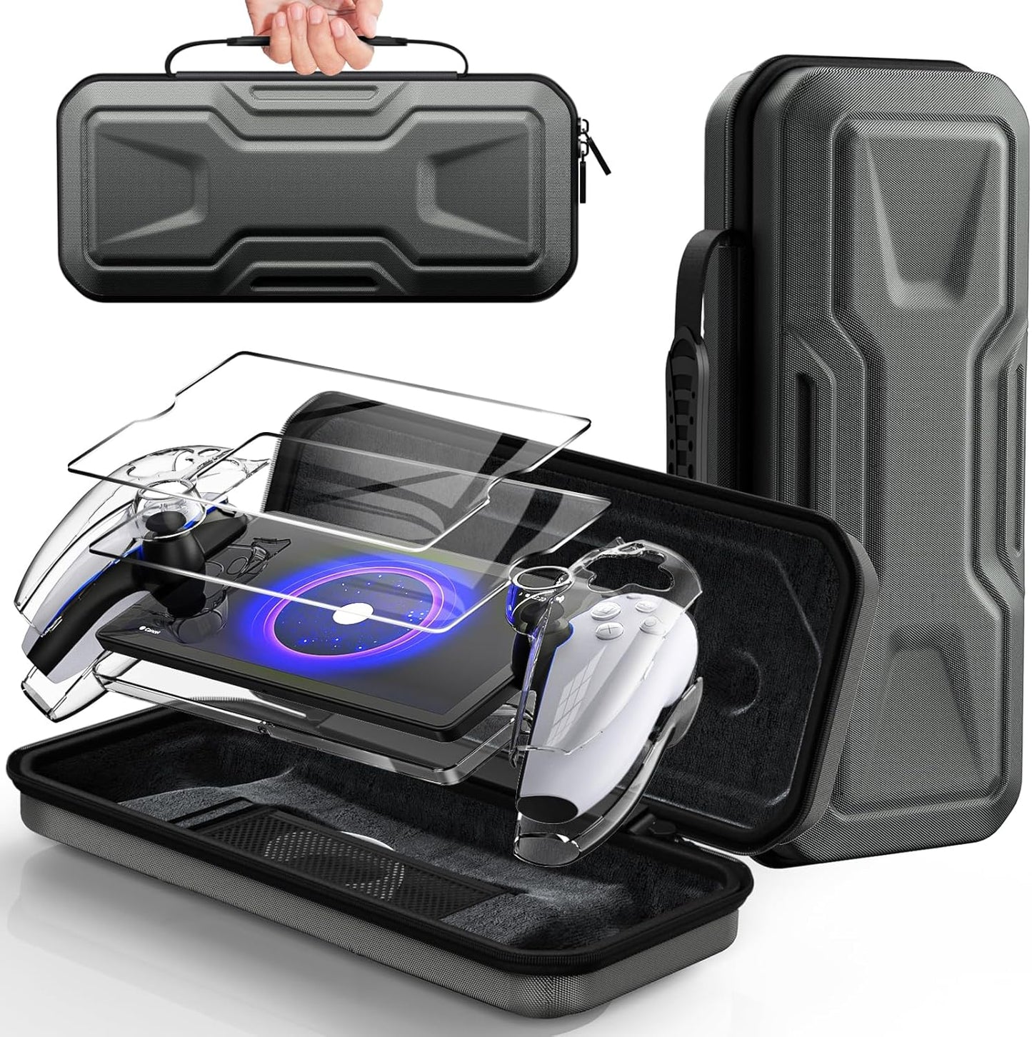 Accessories Bundle for Playstation Portal, Carrying Case and Hard PC Clear Cover Case with Tempered Glass Screen Protector, Protective Case and Hard Shell Portable Travel Handbag for Ps Portal