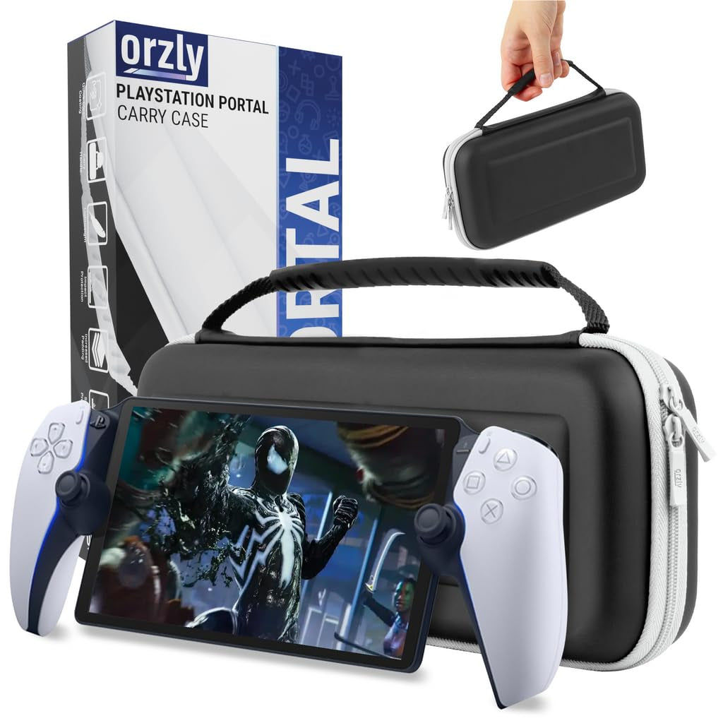 Carry Case Designed for Playstation Portal Remote Player for PS5 Console Holds Accessories, Travel and Storage Protection for Headset Charger and More WHITE/BLACK - Easy Clean Case Gift Box Edition