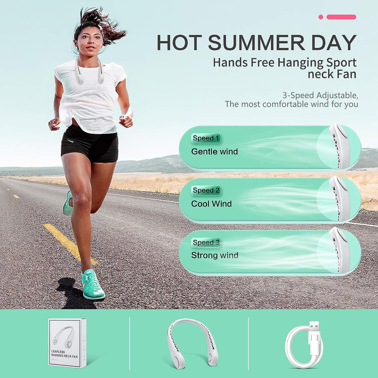 the Portable Neck Fan from Popular Earphone Design,The Leafless Neck Fan Perfect for Personal Fan,With Features,Mini Fan, Ultra-Quiet, Battery Powered Fan, Suitable for Outdoor Sports