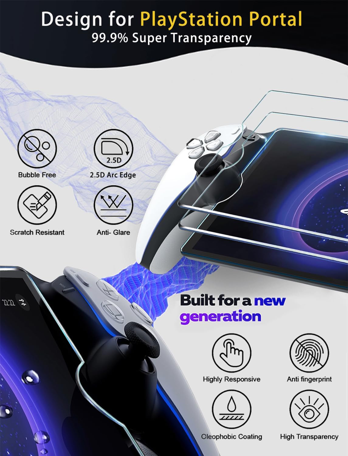 2 Pack Tempered Glass Screen Protector for Playstation Portal Remote Player - Transparent HD Clear, Anti-Scratch, Easy Installation Kit for Playstation Portal Screen Protector