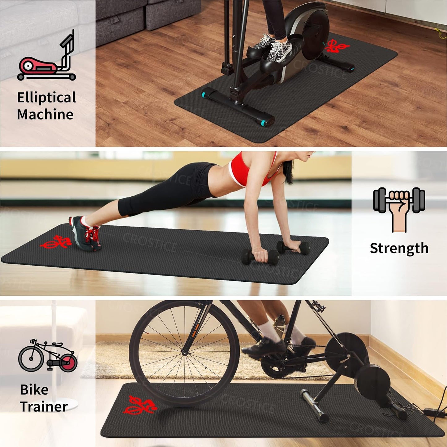Bike Trainer Mat Compatible with Peloton Bike, for Treadmill & Row, THK 6Mm, under Mat Protect Hardwood Floor Carpet, Trainer Accessory for Indoor Stationary Exercise Bike