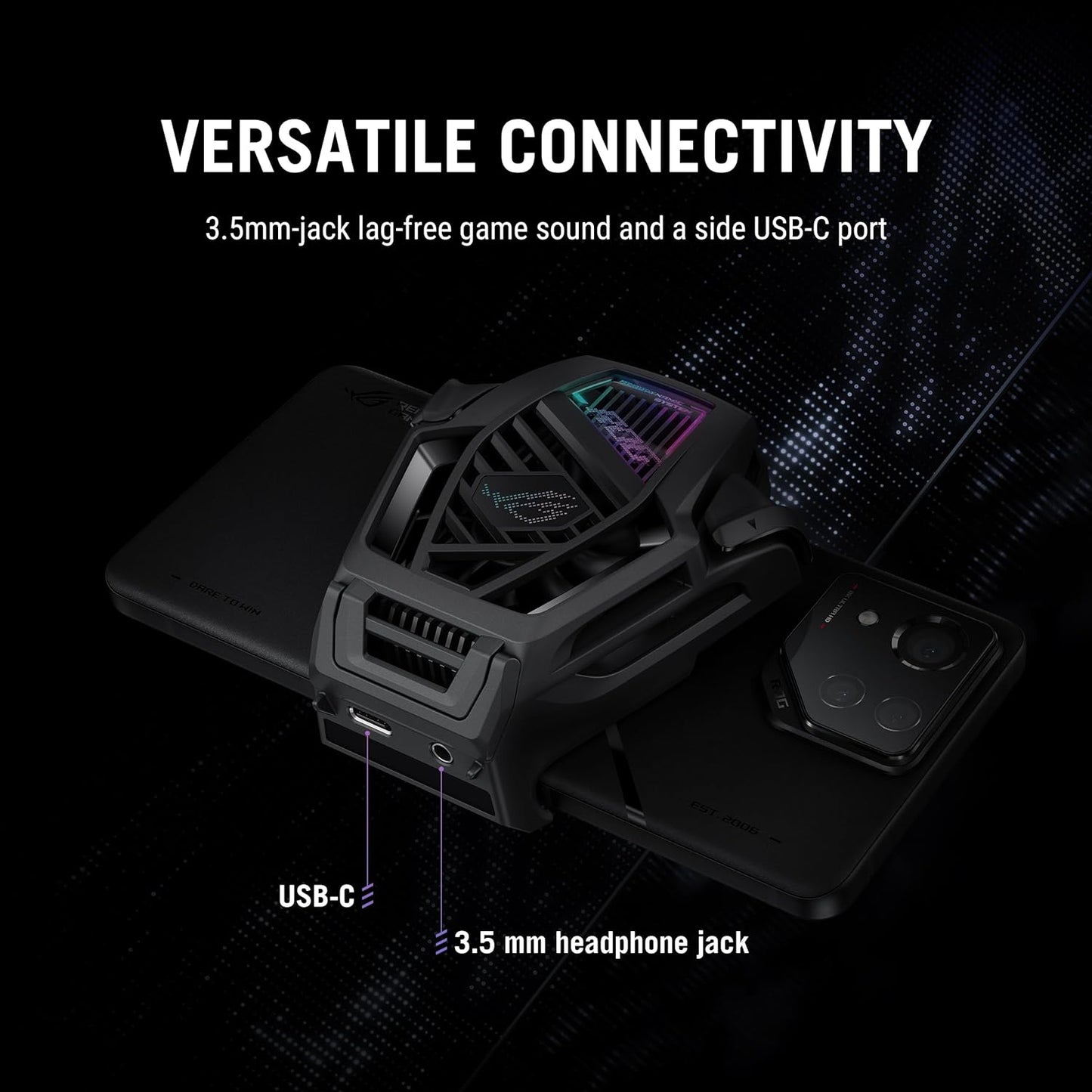 Aeroactive Cooler X, Black, Cooling Pad for ROG Phone 8 Series, Portable, Built-In Kickstand, Dual Physical Buttons, 3.5Mm Headphone Jack, USB-C, Air Cooling Method