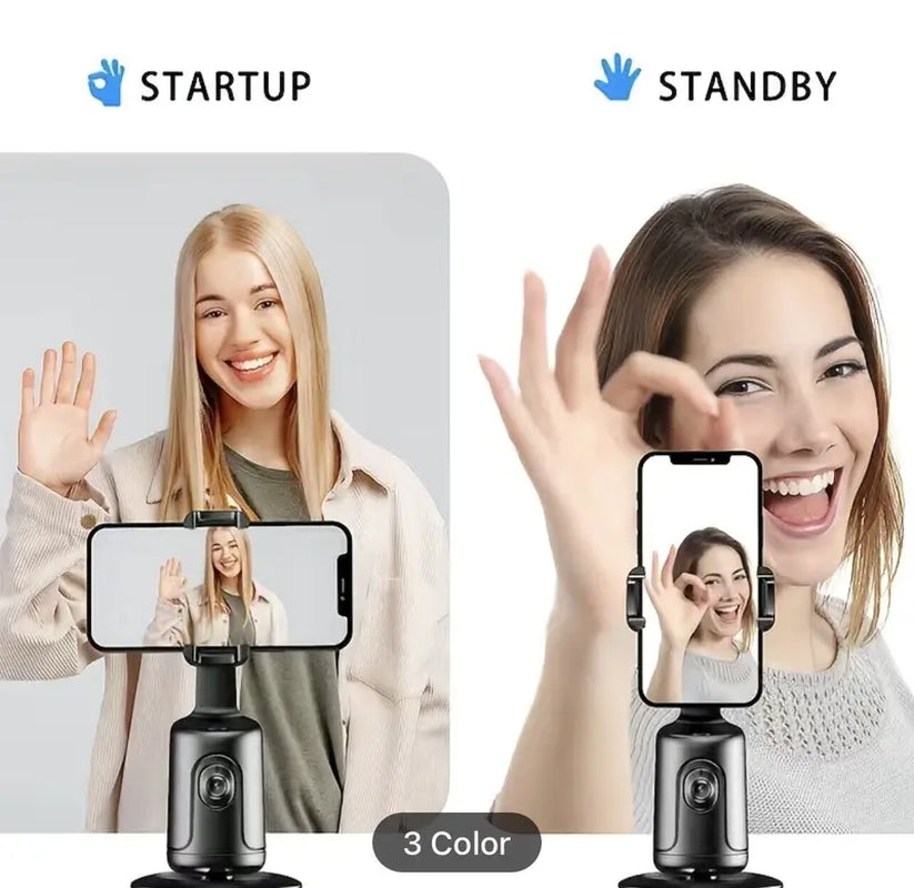 Automatic Face following Gimbal Tripod, 360° Rotatable Desktop Phone Holder with Remote Control, Al Gesture Phone Camera Holder for Live Streaming, Vlogging & Photography