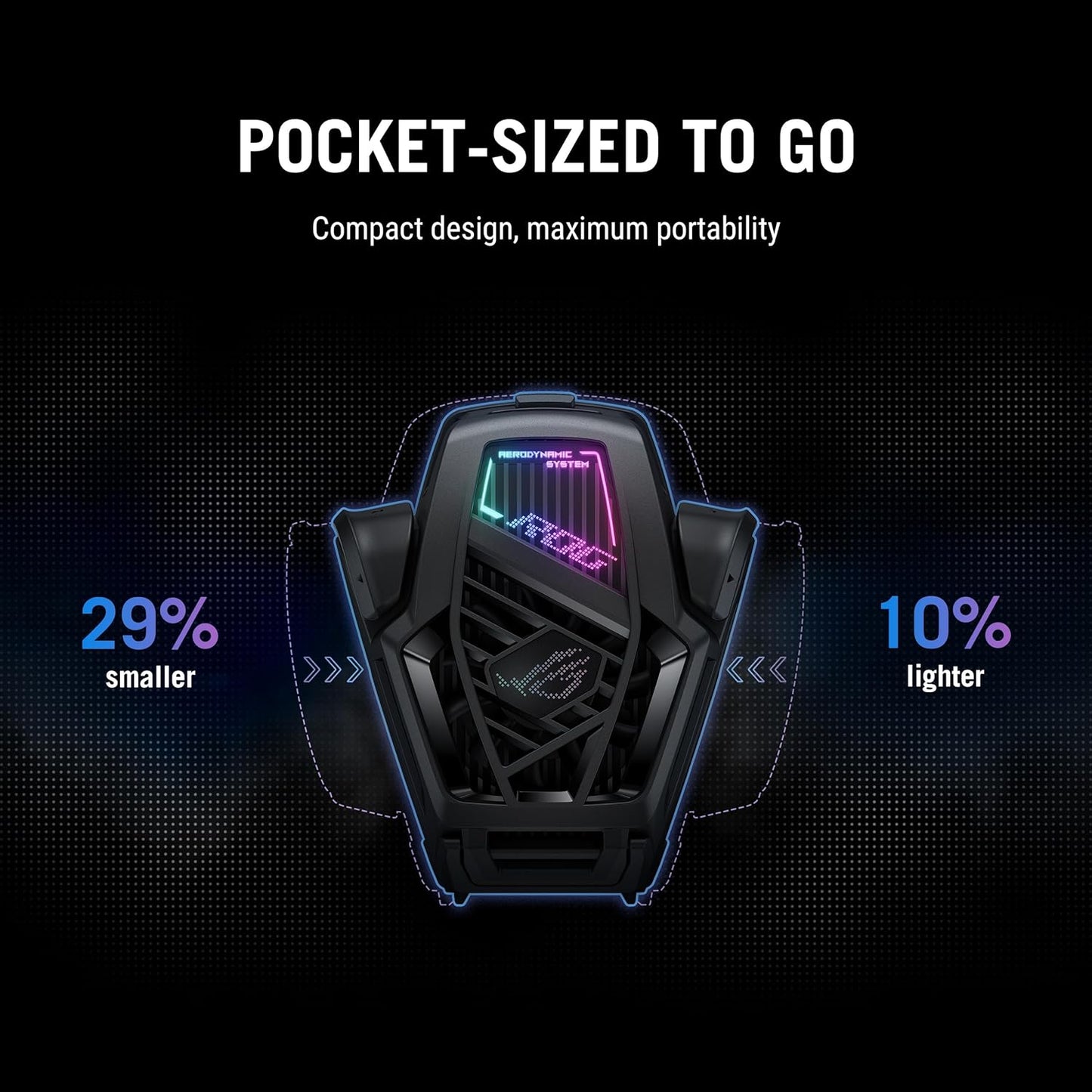Aeroactive Cooler X, Black, Cooling Pad for ROG Phone 8 Series, Portable, Built-In Kickstand, Dual Physical Buttons, 3.5Mm Headphone Jack, USB-C, Air Cooling Method
