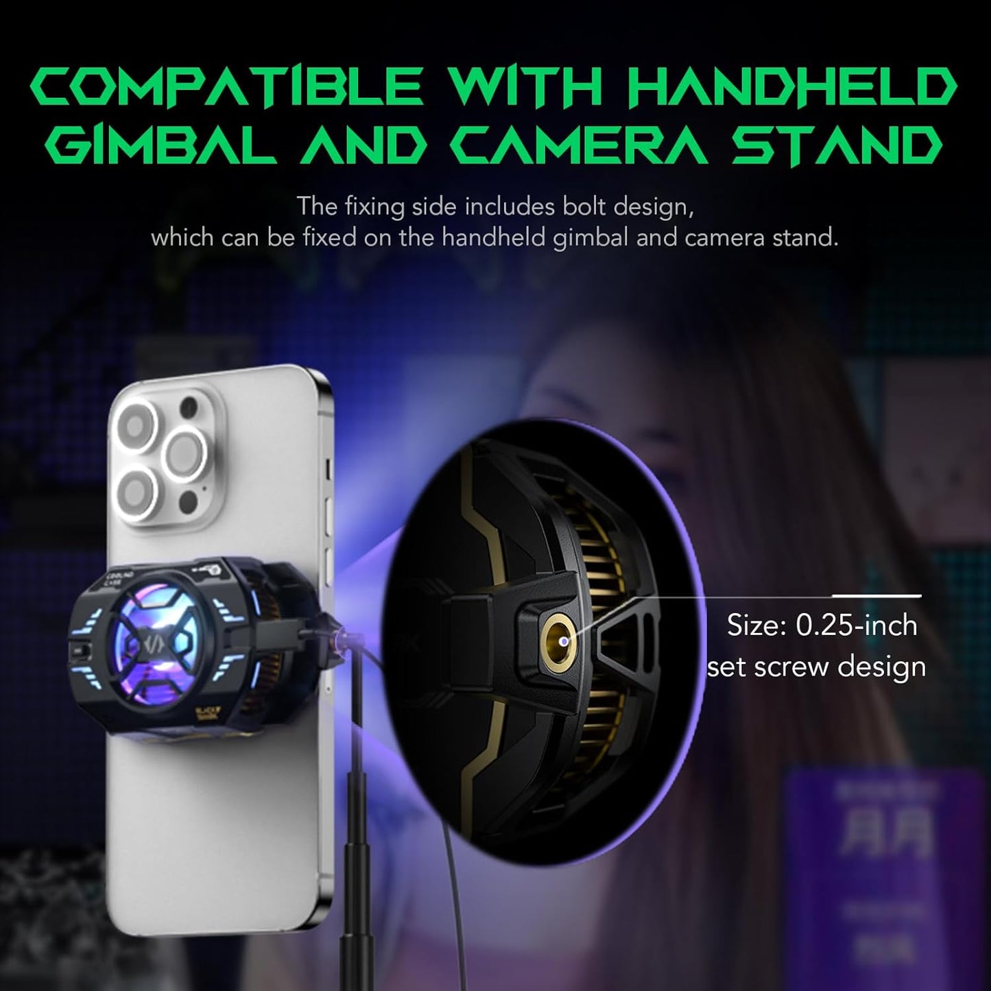 Cell Phone Cooler for Gaming Funcooler 4 Pro, 27W Mobile Phone Cooling Fan with Sleep Timer/Fan Speed Settings for 2.59-3.46 Inches Iphone/Android Heatsink, Cellphone Radiator RGB Light