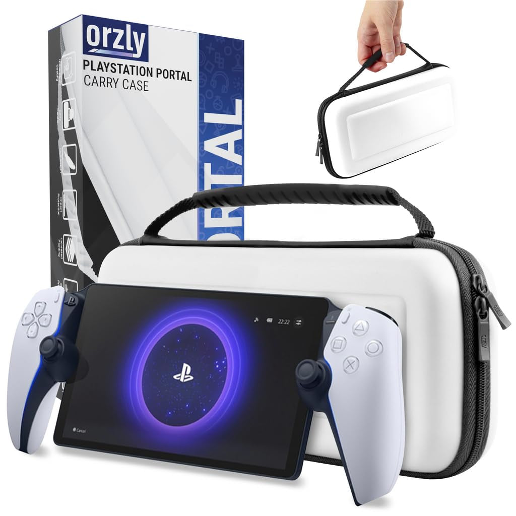 Carry Case Designed for Playstation Portal Remote Player for PS5 Console Holds Accessories, Travel and Storage Protection for Headset Charger and More WHITE/BLACK - Easy Clean Case Gift Box Edition