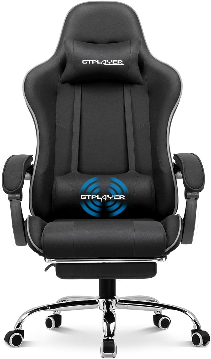 Gaming Chair, Computer Chair with Footrest and Lumbar Support, Height Adjustable Game Chair with 360°-Swivel Seat and Headrest and for Office or Gaming (Faux Leather, Purple)